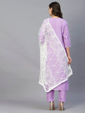 Anni Designer Women'S Cotton Blend Straight Solid Kurta With Pant & Dupatta (Edda-Purple_Xxl_Purple_Xx-Large),Purple,2XL,Cotton Blend,Regular,Kurta, Scarf