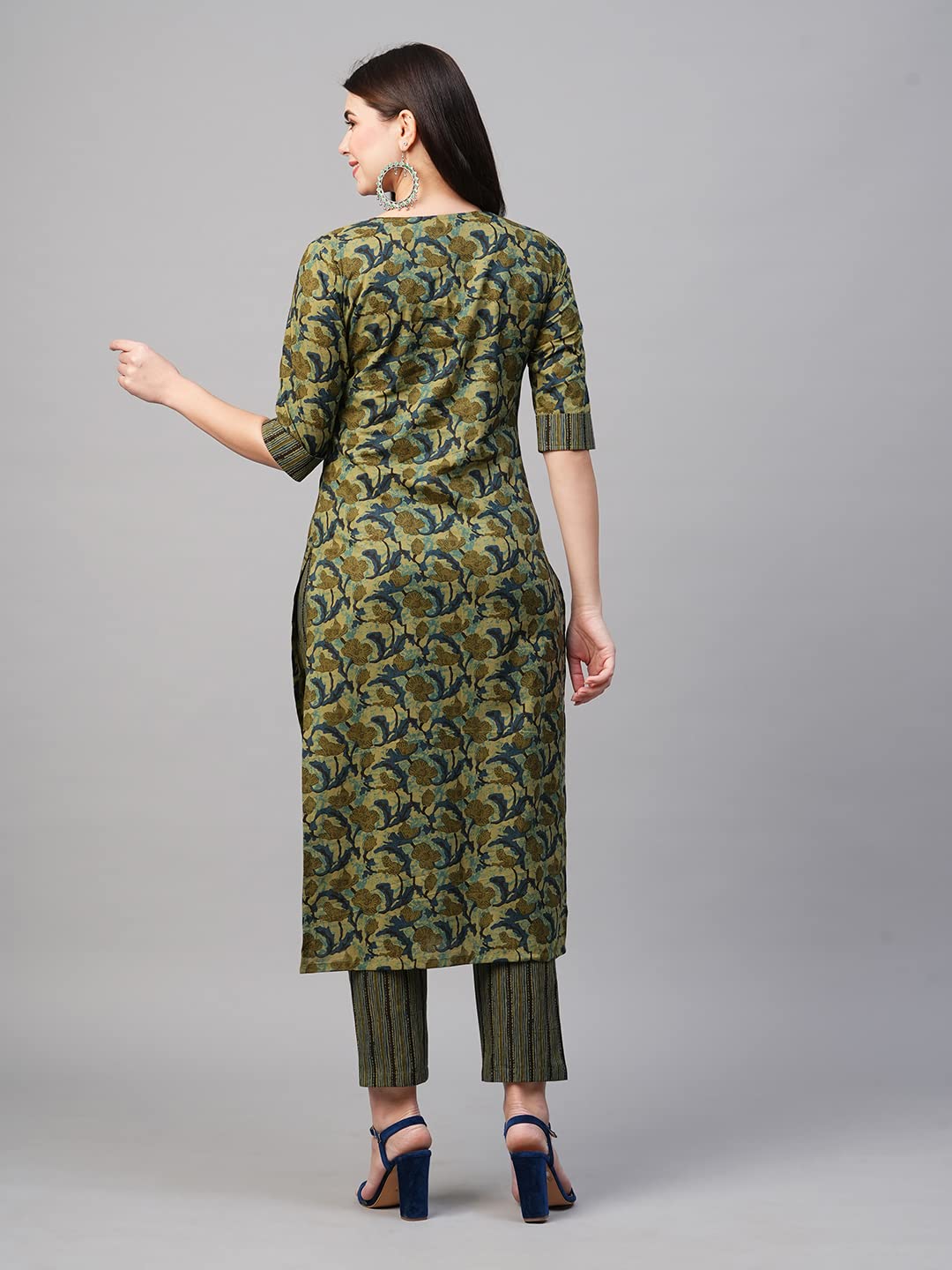 Anni Designer Women'S Cotton Blend Printed Straight Kurta With Pant (Mangla Green-Nw_Xxl_Green_Xx-Large),Green,2XL,Cotton Blend,Regular,
