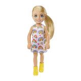 Barbie Chelsea Doll (Blonde) Wearing Rainbow-Print Dress And Yellow Shoes, Toy For Kids Ages 3 Years Old & Up