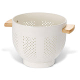 Metal Colander with Wood Handle and Stable Base, Powder Coated Steel Kitchen Strainer Basket for Draining Pasta, Vegetable and f
