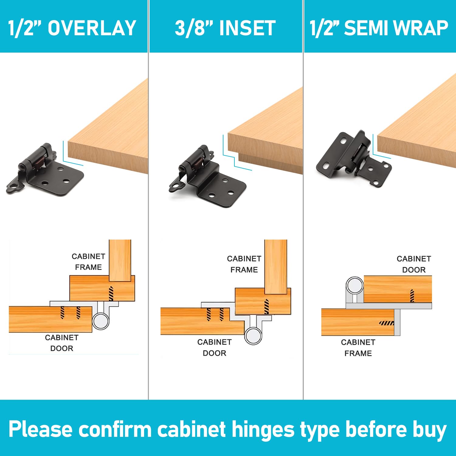 3/8 Inset Cabinet Hinges Black (15 Pairs -30 Pack) Matte Black Self Closing Cupboard Hinges for Kitchen/Bathroom/Furniture Cab