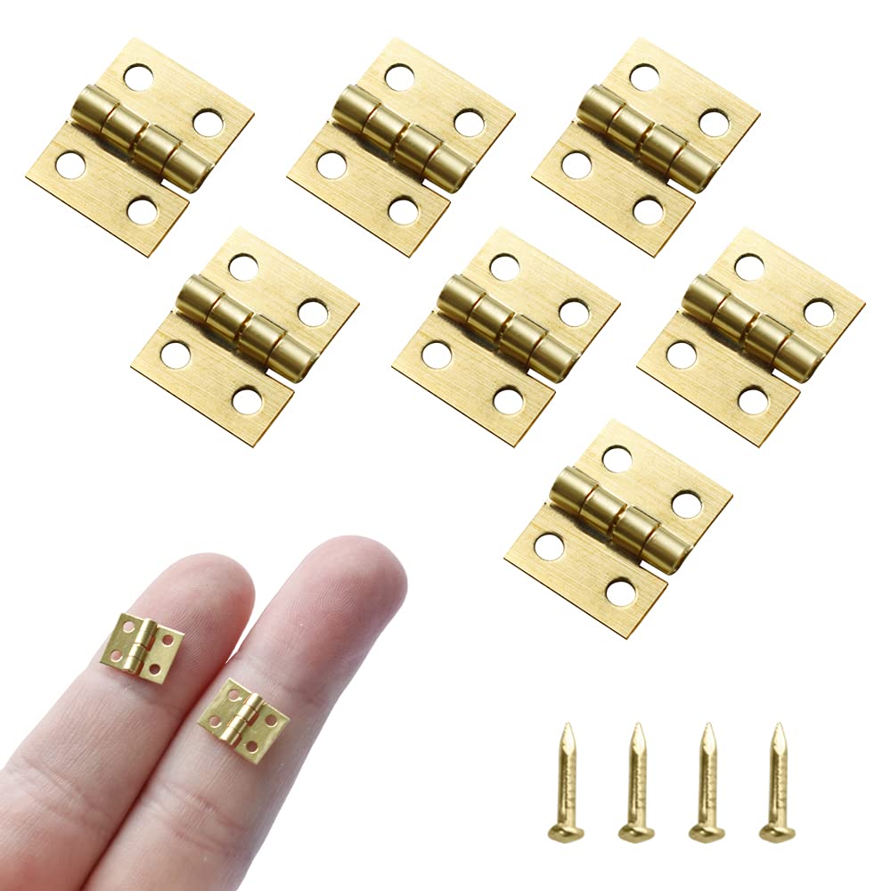SHRJ 100Pcs Mini Brass Hinges Hardware 10 x 8mm 180 Degree Miniature Furniture Wooden Box Jewelry Chest Box Dollhouse Cabinet DI
