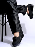 Shoetopia Upper Bow Detailed Black Loafers For Women & Gilrs /Eu40,Black,7,B0F7QW1ZT8