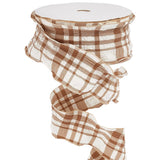 CABODYALS 20 Yards 1.5 Inch Brown White Buffalo Plaid Ruffle Ribbon Double Ruffled Edge Chiffon Pleated Checkered Gingham Fabric