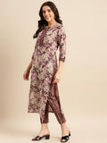 Anni Designer Women'S Cotton Blend Traditional Straight Printed Kurta And Pant Set (Prachi Wine-Nw_S_Wine_Small),Wine,S,Cotton Blend,Regular,Kurta