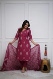 Gosriki Women'S Rayon Viscose Straight Printed Kurta With Pant & Dupatta (Kanisha Wine-Gs_L_Wine_Large),Wine,,B0F8ZYQXWY