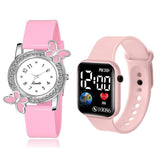 Goldenize Fashion Waterproof Led Digital Display With Diamond Analog Butterfly Dial Women'S & Girl'S Combo Wrist Watches Pack F 