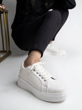 Shoetopia Quilted Detail Lace-Up Sneakers For Women & Girls/A-36/White/Uk7,White,7,B0BRVFM6CC