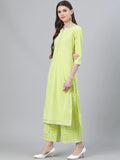 Anni Designer Women'S Cotton Blend Straight Kurta With Palazzo & Dupatta (Rust-Parrot_Xl_Light Green_X-Large),Light Green,XL,Cotton Blend,Straight,Dupatta, Palazzo