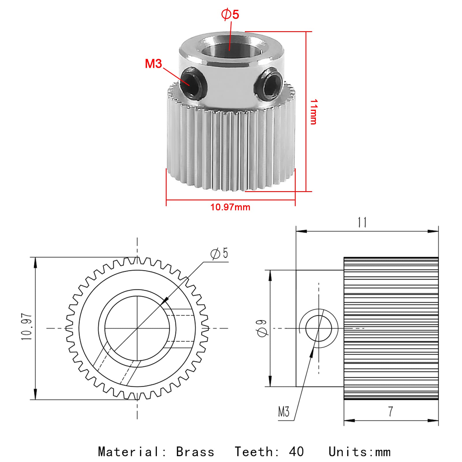 15Pcs Extruder Wheel Gear 3D Printer Parts 36 Teeth Gear Stainless Steel Extruder Gear Compatible for CR-10, CR-10S, S4, S5, End