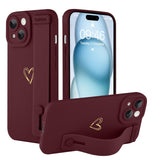 Ufbara Compatible with iPhone 15 Case for Women Men, Cute Love Heart Pattern, Built in Adjustable Metal Wrist Strap Grip Hand Ho