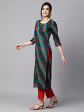 Gosriki Women'S Cotton Blend Straight Printed Kurta With Pant Set (Badiya Blue-Nw-Gs_Xl_Blue_X-Large),Blue,,B0CJJX4KZ6