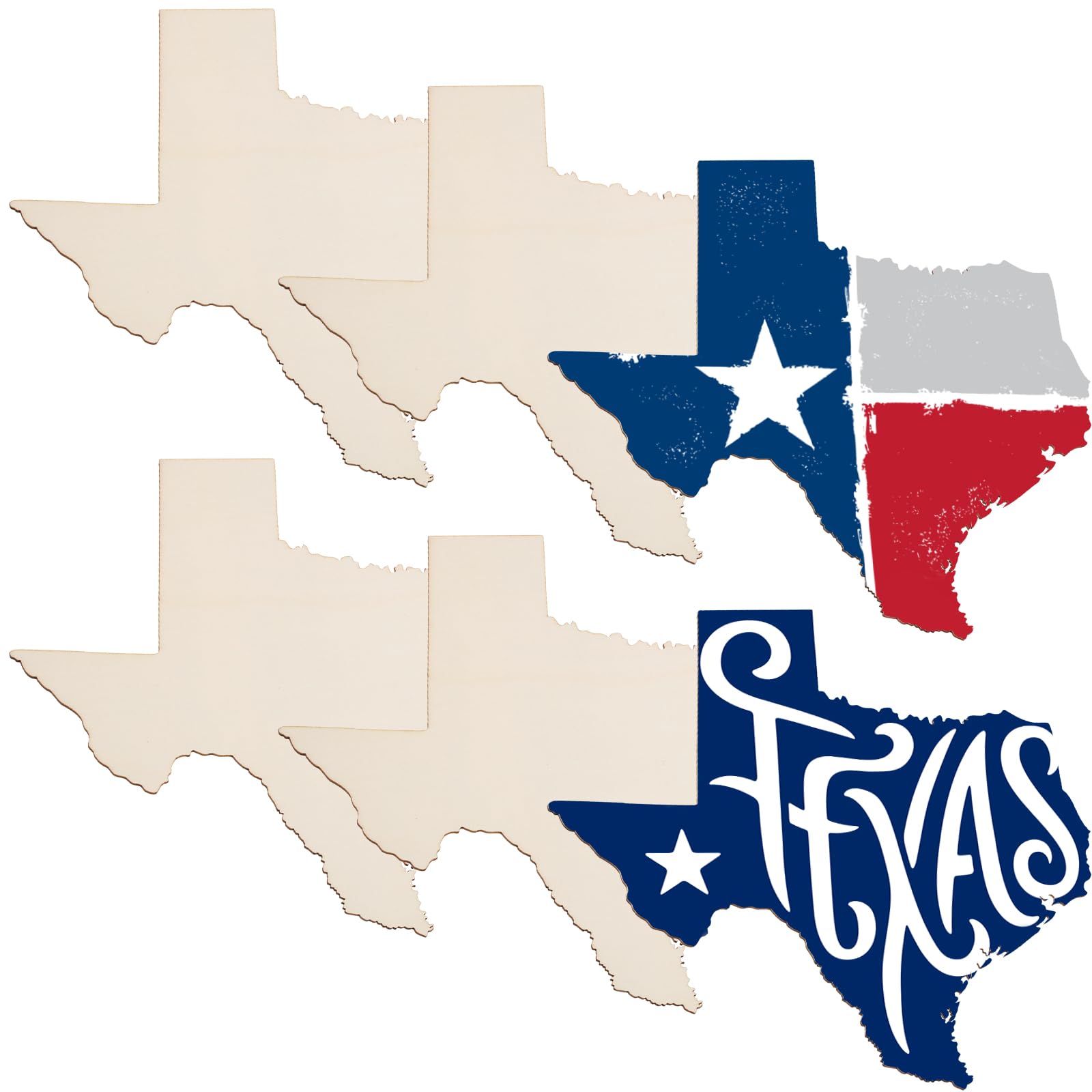 BBTO 6 Pack Texas Unfinished Wood Cutouts US State 10 Wood Slices Wooden Paint Crafts Christmas Ornaments Pieces for Home Decor 