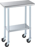 ROCKPOINT Stainless Steel Table for Prep & Work with Caster Wheels 14x30 Inches, NSF Metal Commercial Kitchen Heavy Duty Table w