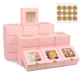 50 Pcs 6x6x3 Inches Bakery Boxes with Window, Pink Cookie Boxes for Gift Giving, Treat Boxes for Desserts, Macarons, Donuts, Pas