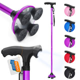 BigAlex Folding Walking Cane with LED Light,Pivoting Quad Base,Adjustable Walking Stick with Carrying Bag for Man/Woman (Alloy B
