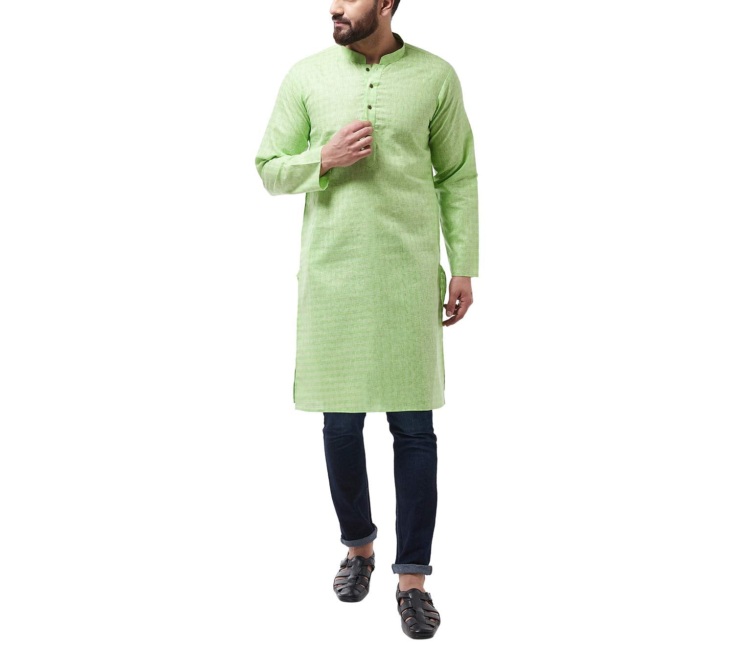 Sojanya (Since 1958 Men'S Cotton Blend Green Woven Design Only Long Kurta Size: 44