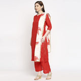 Anni Designer Women'S Rayon Straight Kurta With Pant & Dupatta (Rayon Red_Gsk_Xl_Red_X-Large),Red,XL,Rayon,Straight,