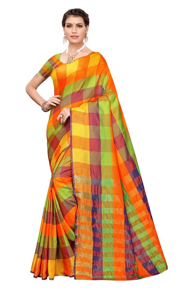 Gosriki Women'S Multi Color Art Silk Checks With Blouse Piece Sarees (Pack Of 2)(Art-Combo-160_Free Size),Multicolour,,B07Z56Z1CW