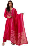 Gosriki Women'S Rayon Viscose Embroidered Anarkali Kurta With Pant & Dupatta (Kanota Pink-Vks06-Gs_L_Pink_Large),Pink,,B0DV4FQ8SX