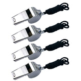 BEADNOVA Stainless Steel Whistle with Lanyard Metal Coach Whistle for Police Sports Coaches (4 Pack, Silver)