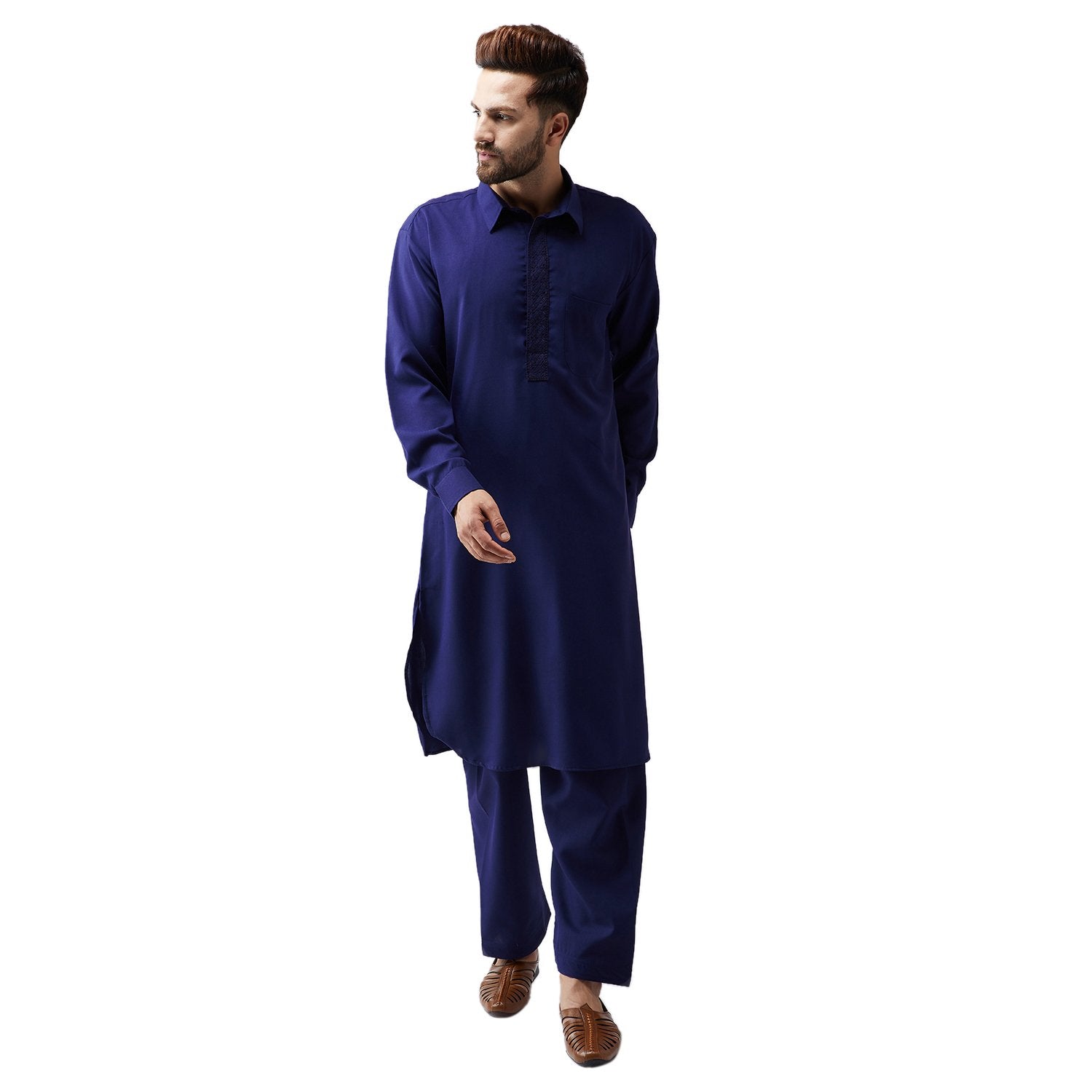 Sojanya (Since 1958 Men'S Navy Blue Cotton Kurta Pathani Set Size Xl
