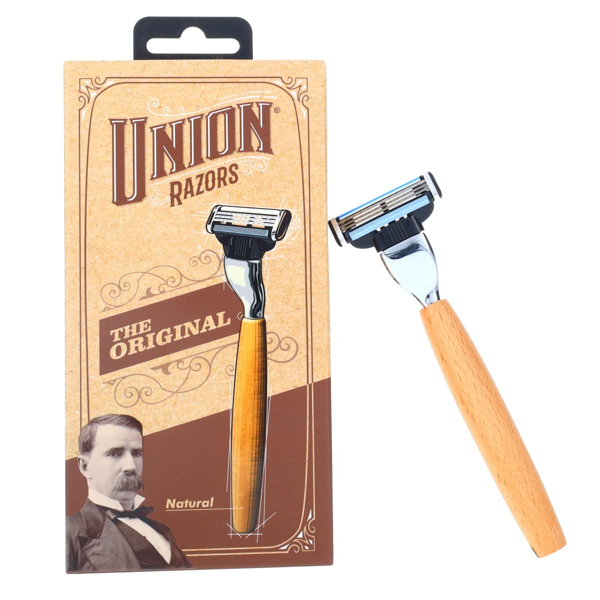 Union Razors Rz1 Wooden Handle Safety Razor With Replaceable Blade - Traditional Shaver - Wood