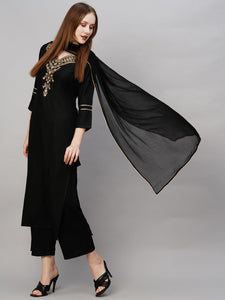 Gosriki Women'S Cotton Blend Floral Straight Kurta With Pant & Dupatta (Dacia-Gs_Black_X-Large),Black,,B0CGD61QZQ