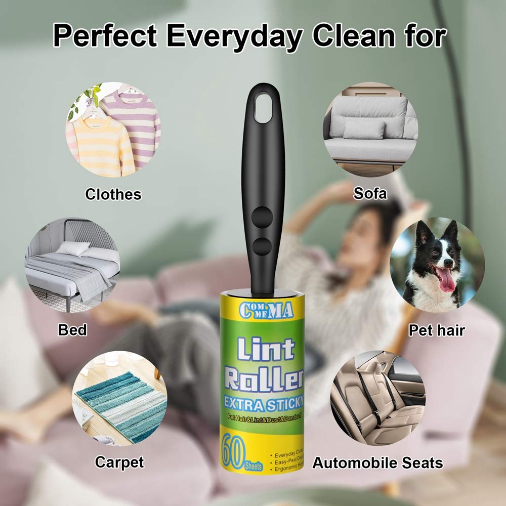COMMEMA Lint Rollers for Pet Hair Extra Sticky, Pet Hair Remover Set Brush for Dog & Cat Hair Removal, Clothes, Furniture, 2 Han