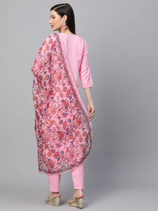 Gosriki Women'S Cotton Blend Solid Straight Kurta With Pant & Dupatta (Authentic-Baby Pink_L-Gs_Baby Pink_L-Gsarge),Baby Pink,,B0BNHCTZ9M