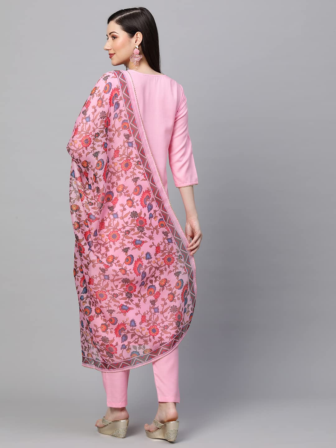 Anni Designer Women'S Cotton Blend Solid Straight Kurta With Pant & Dupatta (Authentic-Baby Pink_Xl_Baby Pink_X-Large),Baby Pink,XL,Cotton Blend,Regular,1 Kurta and 1 Pant with Dupatta