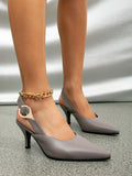 Shoetopia Side Buckle Detailed Grey Pumps For Women & Girls /Uk8-Eu41,Grey,8,B0CHVX5BXT