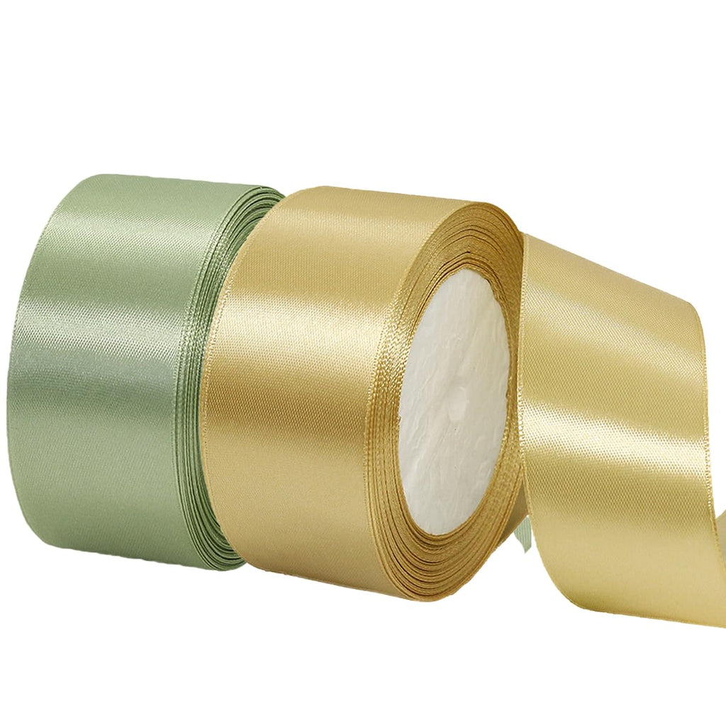 Sage Ribbon 2 Rolls Sage Green Ribbon, 1-1/2 Inch 50 Yards Dusty Sage Green Gold S ...