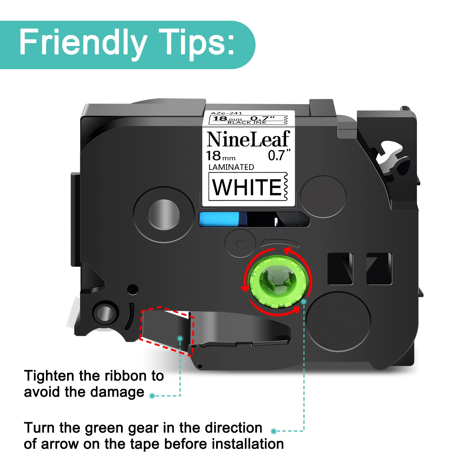 NineLeaf 2 Pack Compatible for Brother P-Touch Label Maker Tape TZe-241 TZe241 TZ-241 TZ241 Black on White 18mm 0.7 Inch Laminat
