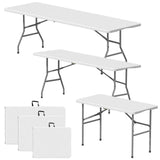 IWDOO Foldable Table 4ft, 6ft, 8ft, 3 Pack Plastic Folding Table, Portable Heavy Duty Dining Table with Lock Function & Carrying