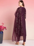 Anni Designer Women'S Rayon Blend Printed Straight Kurta With Pant & Dupatta (Amrita Wine_Xxl_Wine_Xx-Large),WINE,2XL,,,