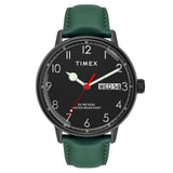 Timex Analog Watch For Man With Black Round Dial & Green Leather Strap Band Water Resistant Men'S Wrist Watches - Tweg25402