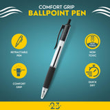 Always23 Ballpoint Pens, Comfort Grip Ballpoint Pen, Comfort Grip & Smooth Writing, Black Ink, 1mm 12 Pack