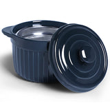 Ceramic Bacon Grease Container Keeper with Strainer, Frying Oil Storage Can, Navy