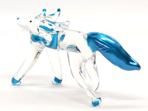 Sansukjai Fox Miniature Figurines Animals Hand Blown Glass Art Collectible Gift Decorate (Clear Blue)