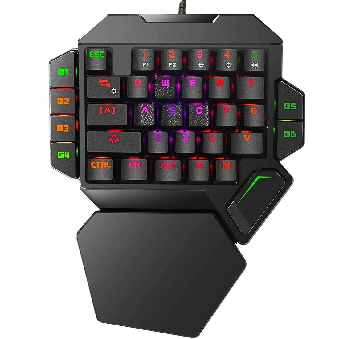 Cakce RGB One Handed Mechanical Gaming Keyboard,Colorful Backlit Professional Gaming Keyboard with Wrist Rest Support,USB Wired 