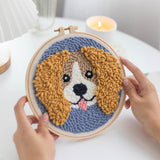 Enakshi Punch Needle Kit Diy Animal Dog Embroidery Starter Kit With Hoop, Yarn, Cloth, Scissors, Tools, Instructions