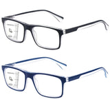 Missfive 2-Pack Mens Light Multifocus Progressive Reading Glasses Blue Light Blocking, Multifocal Spring Hinge No-Line Quality T