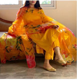 Patlani Women'S Full Stitched Solid Salwar Suits With Floral Printed Dupatta. Yellow 2Xl