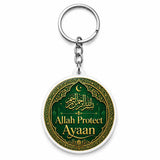 M Men Style Personalized Islamic Polymer Keychain With Custom Name, DoubleSided Faith Design, 50 Mm Round Disc, Stainless Steel