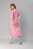 Anni Designer Women'S Cotton Blend Printed Straight Kurta With Pant (Funnu Pink_Xxl_Pink_Xx-Large),Pink,2XL,Cotton Blend,Regular,Pants