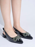 Shoetopia Rhinstone Buckle Pointed Toe Stylish Black Pumps For Women & Girls,Black,4,B0FF3GLRBD