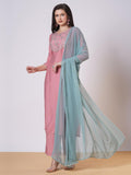 Anni Designer Women'S Rayon Viscose Embroidered Straight Kurta With Pant & Dupatta (Meja Pink_L_Pink_Large),Pink,L,Rayon,Regular,