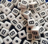 ChangJin 120PCS White Plastic Cube Alphabet Beads Black Letter 10x10mm W/4mm Hole for Jewelry Making (White Beads B 120PCS)