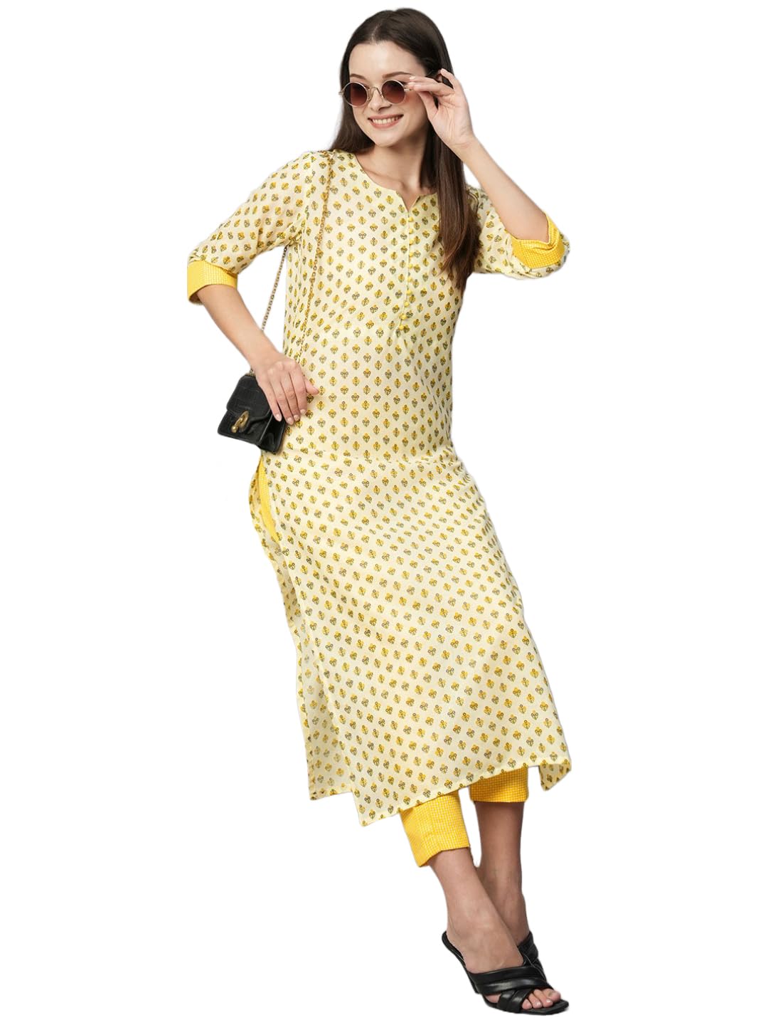 Anni Designer Women'S Cotton Blend Printed Straight Kurta With Pant (Otti Mehandi-N2W_L_Mehandi_Large),Mehandi,L